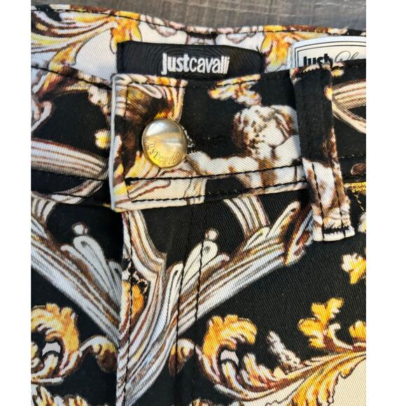 Y2K  Just Cavalli Gold Paisley Skinny Jeans Mid Rise L Studded Designer Denim - Picture 3 of 10